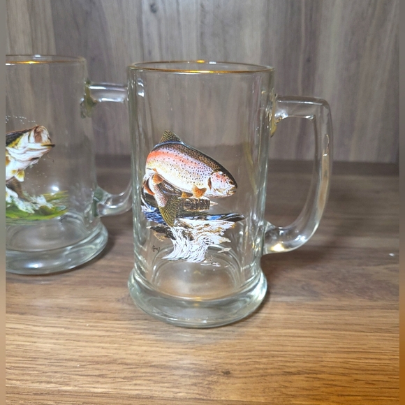 3 VTG Al Agnew Glass Stein Beer Mugs Sportsman Fishing Large Mouth Bass & Trout - Picture 2 of 16